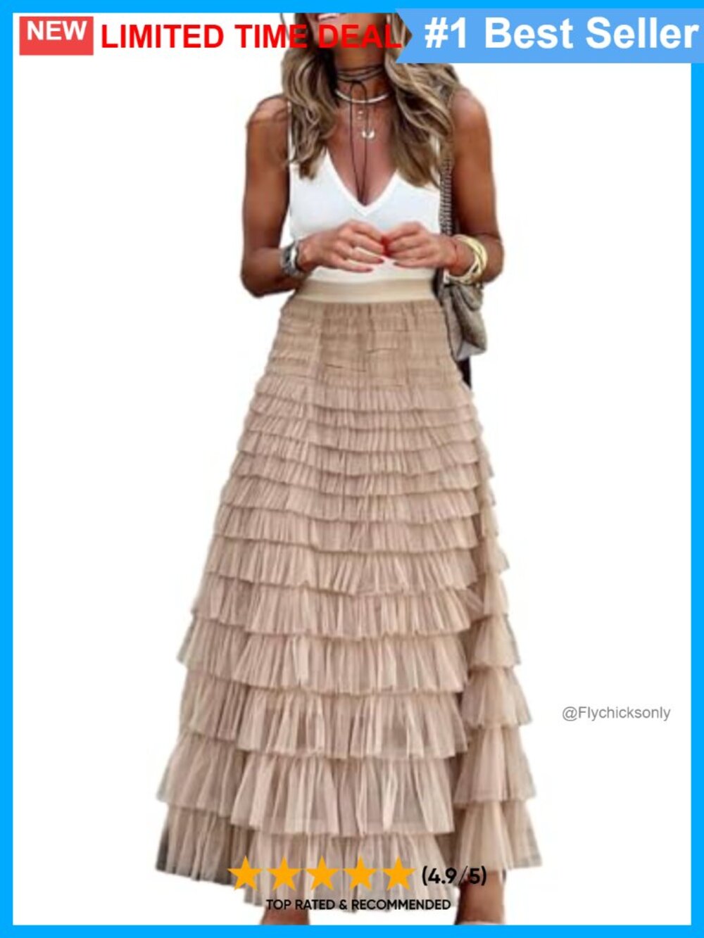 Women High Waisted Layered Tulle Maxi Skirt A-Line Flowy Fairy Mesh Ruffle